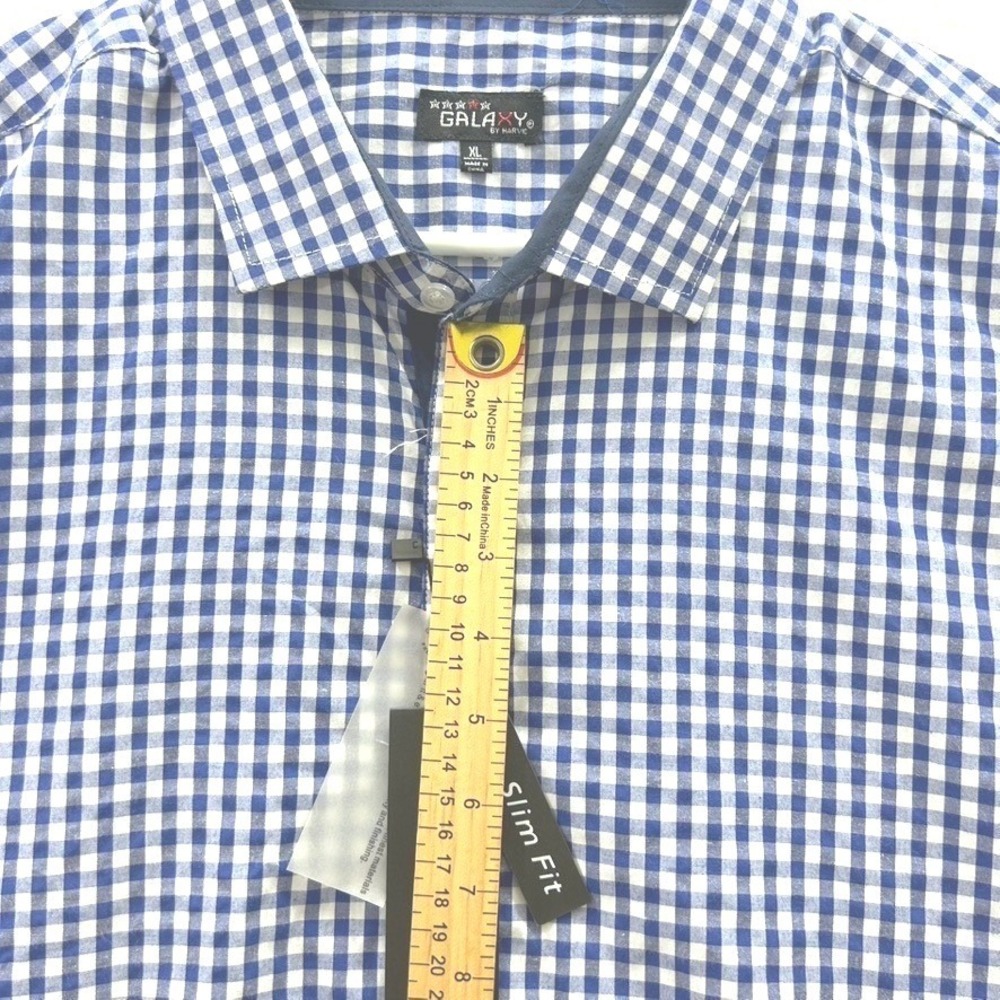 Galaxy by Harvic Mens XL Slim Fit Gingham Button Down Shirt Navy White NWT - Picture 6 of 8